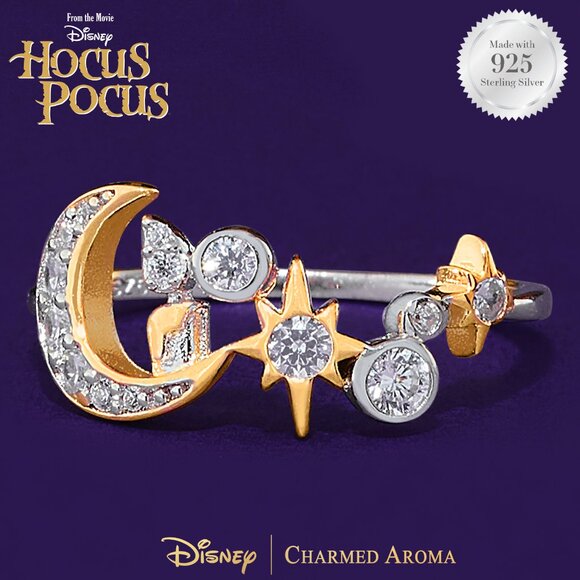 Disney Hocus Pocus Gold Moon and Stars Ring, 925 Sterling Silver - Picture 3 of 3